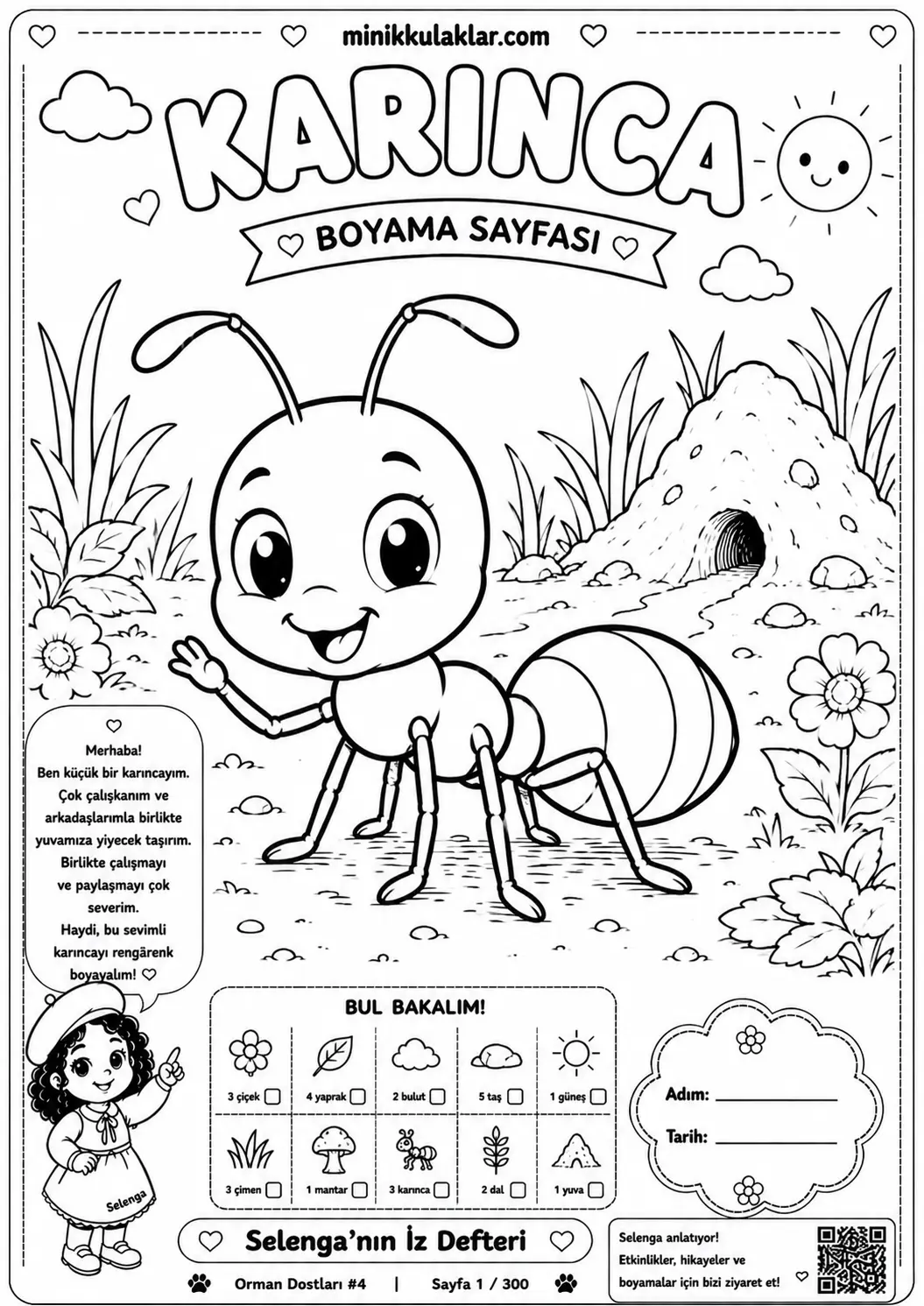 Karınca Boyama Sayfası (Ücretsiz PDF İndir ve Yazdır)