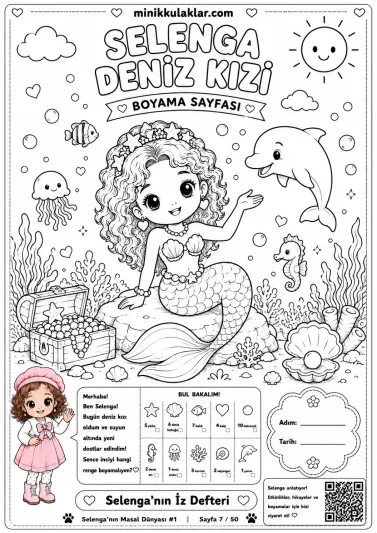 Selenga Deniz Kızı Boyama Sayfası (Ücretsiz PDF İndir ve Yazdır)