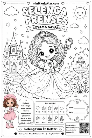 Selenga Prenses Boyama Sayfası – Saray Macerası (Ücretsiz PDF İndir ve Yazdır)